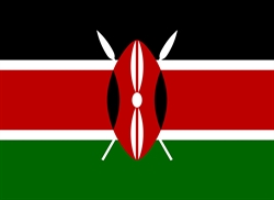 [ai] The flag of Kenya featuring horizontal stripes of black, red, and green, with a Maasai shield and spears at the center.