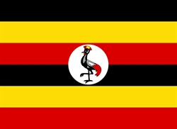 [ai] The flag of Uganda features three horizontal stripes of black, yellow, and red, with a circular emblem displaying a grey crowned crane in the center.