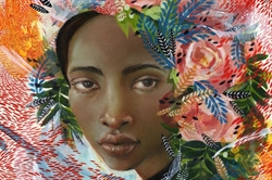 [ai] A portrait of a woman surrounded by colorful floral and leafy patterns. The woman's expression is serene, and her features are detailed, with warm skin tones. Bright colors dominate the background, emphasizing the vibrant artistic style.